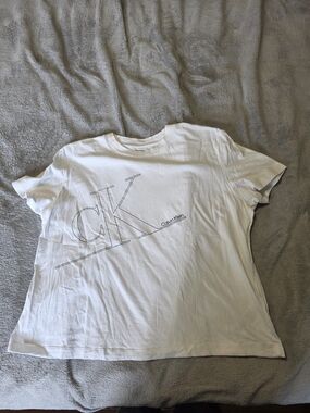 Calvin Klein Jeans White Short-Sleeve Tee with CK Outline